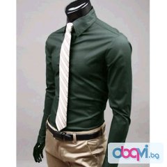Мъжка риза - маслено зелена Slim Stylish размер "M"