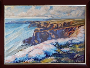 Маслена картина летен пейзаж море морски масло цветя 