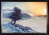 Маслена и акрилна картина зимен пейзаж къщи море морски масло акрил 